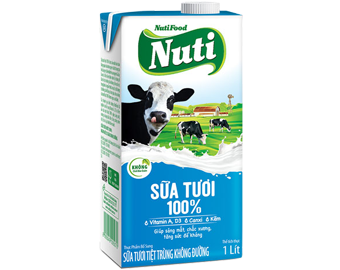 Nuti Sữa tươi 100% không đường hộp 1L